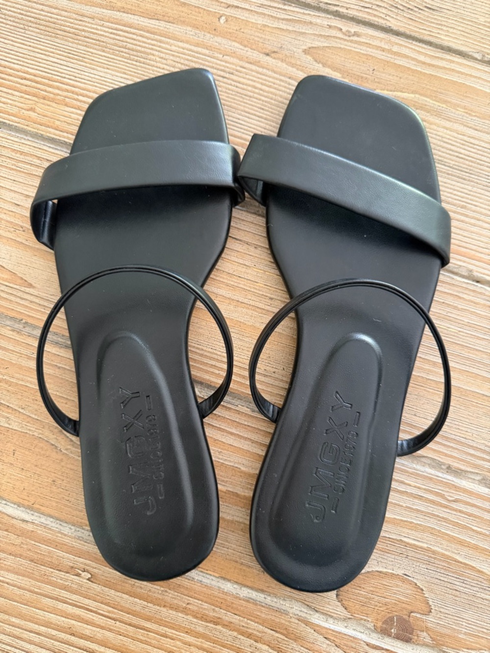 Black Minimalist Square-Toe Slide Sandals